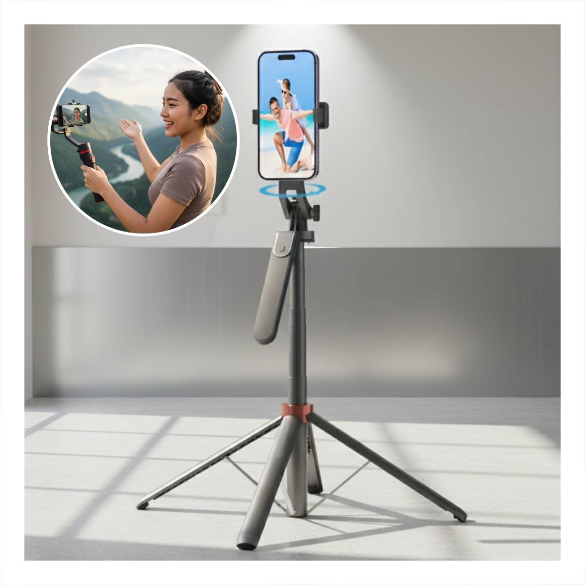 TRIPODE SELFIE EXTENSIBLE PARA FOTOS Y VIDEOS CON CELULAR 1,8M NEGRO Y+REGALO STICKER - 5