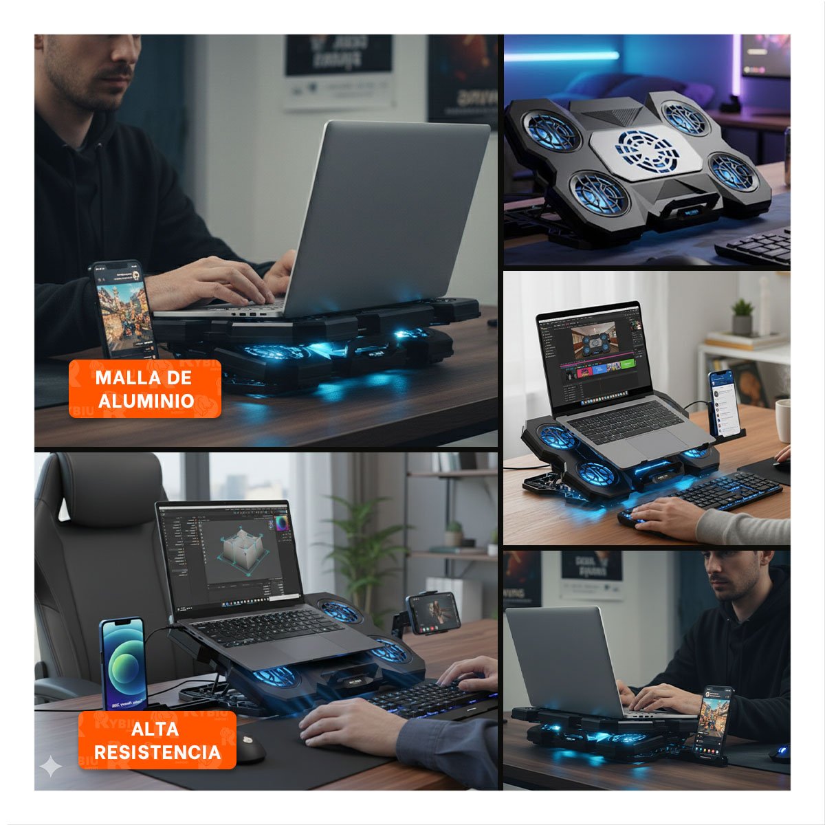 SISTEMA EFICIENTE QUE OPTIMIZA TEMPERATURA DE COMPUTADORAS Y PORTATILES NEGRO - 5