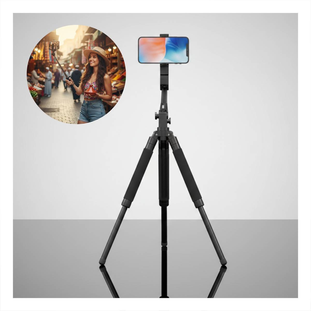 SOPORTE SELFIE CON ROTACION AI Y PALO EXTENSIBLE PARA SMARTPHONE NEGRO Y+REGALO STICKER - 5