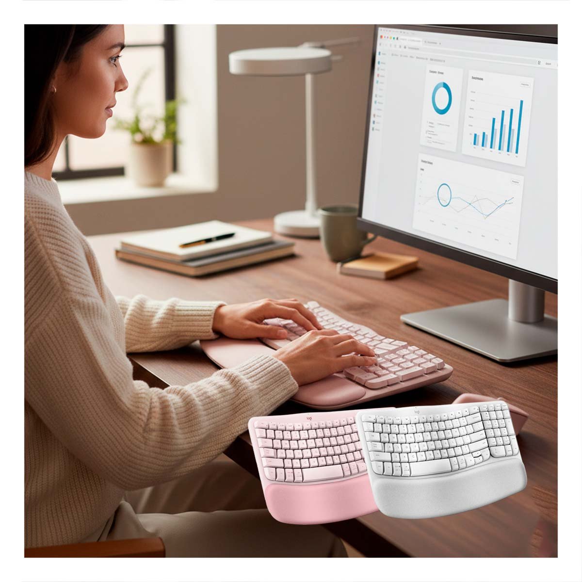 PANEL QUE PERMITE ESCRIBIR CON MAYOR PRECISIÓN USANDO TECLAS ONDULADAS ROSADO Y+PAPEL REGALO - 3