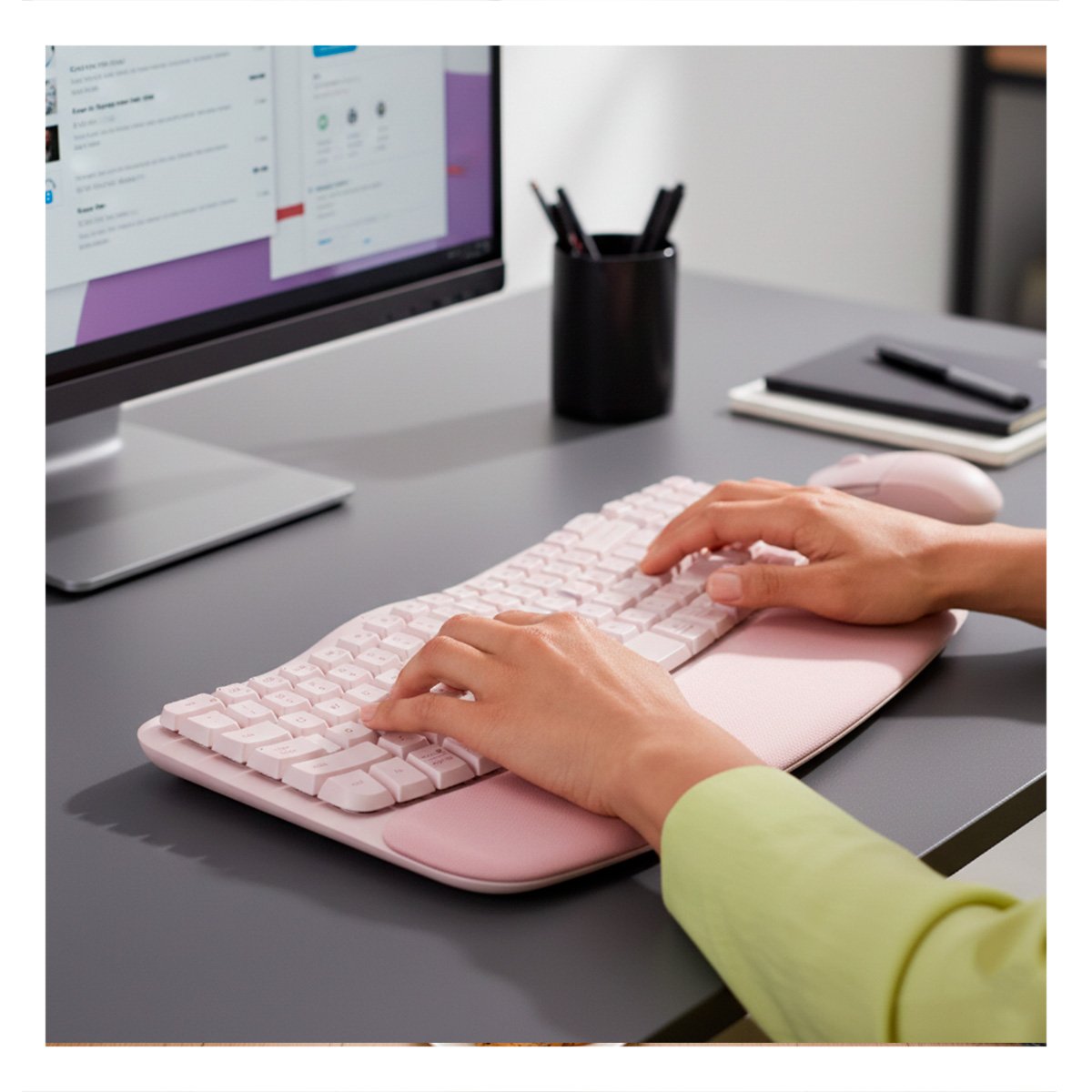 PANEL QUE PERMITE ESCRIBIR CON MAYOR PRECISIÓN USANDO TECLAS ONDULADAS ROSADO Y+PAPEL REGALO - 5