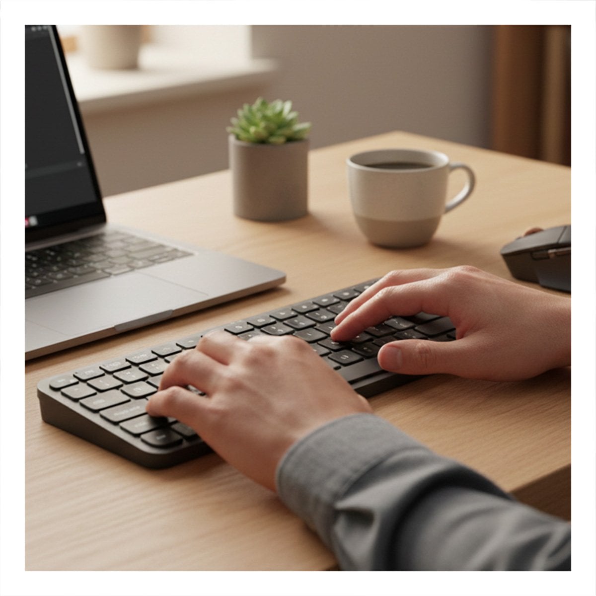 TECLADO ERGONOMICO INALAMBRICO CON TECLAS SUAVES NEGRO Y+LIGAS REGALO - 1