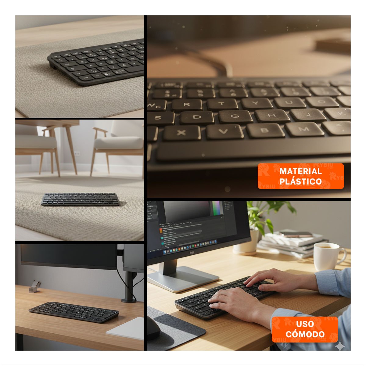 TECLADO ERGONOMICO INALAMBRICO CON TECLAS SUAVES NEGRO Y+LIGAS REGALO - 5