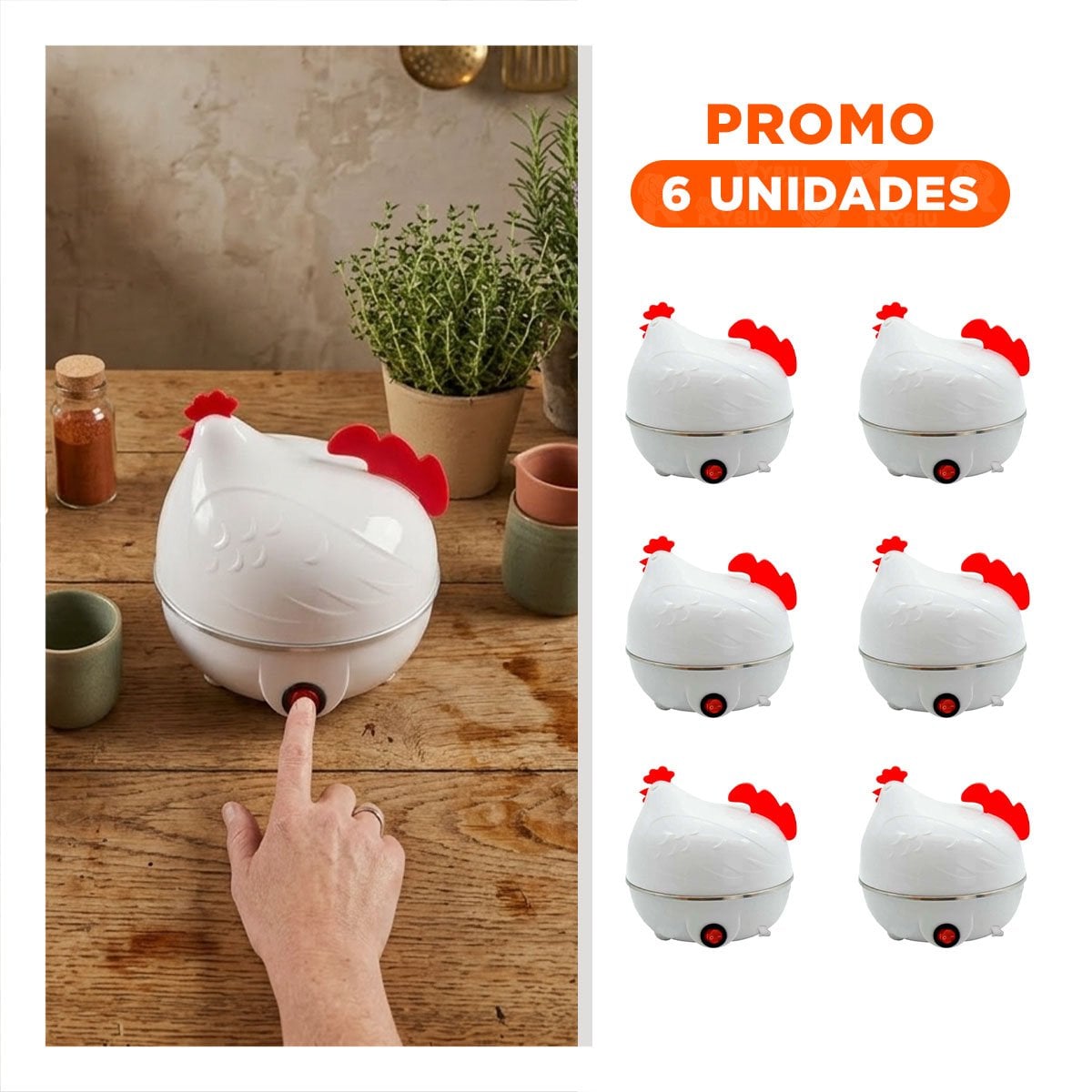 PACK6 MAQUINA GALLINA BLANCA PARA COCER HUEVOS EN COCINA - 1
