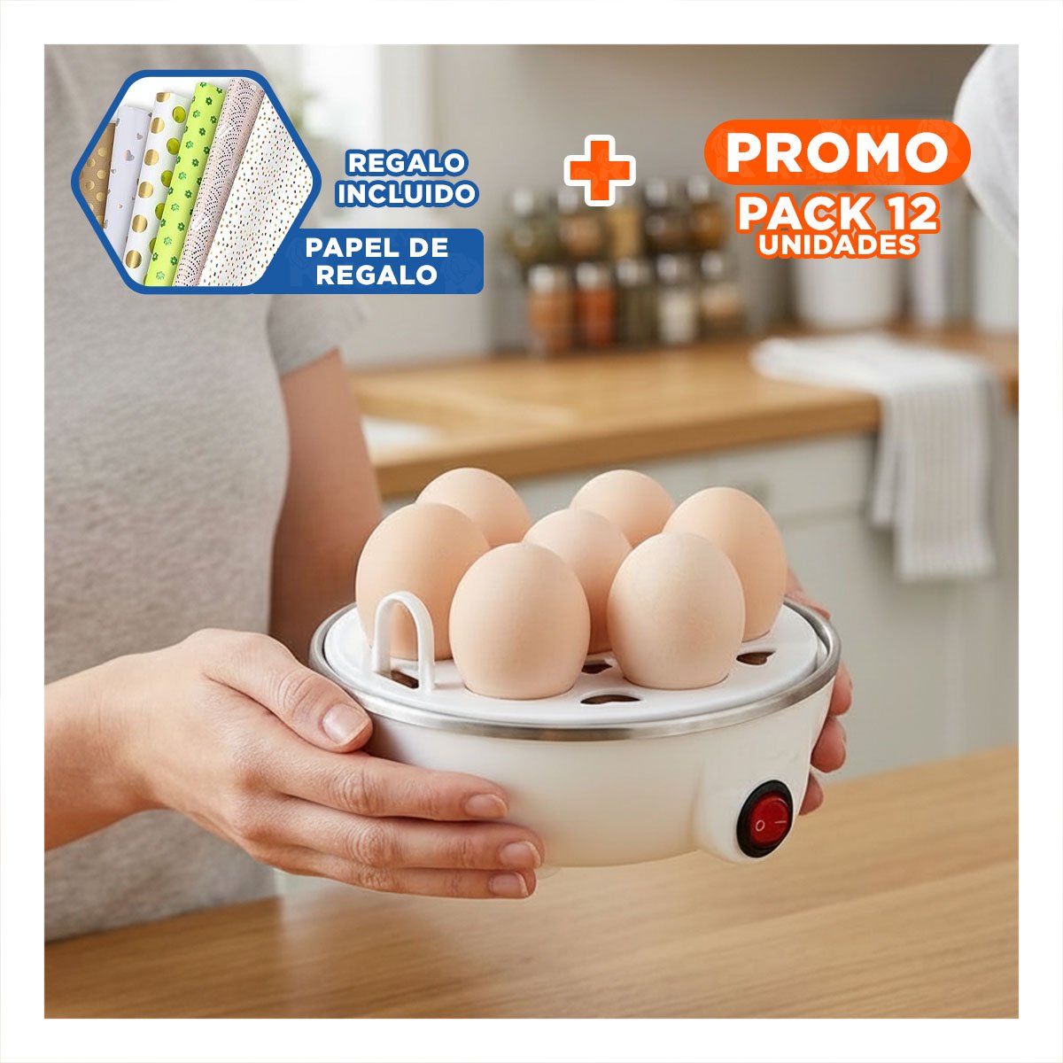 PACK12 COCEDOR GALLINA BLANCO DE HUEVOS PARA USO DIARIO EN CASA Y+PAPEL REGALO - 1