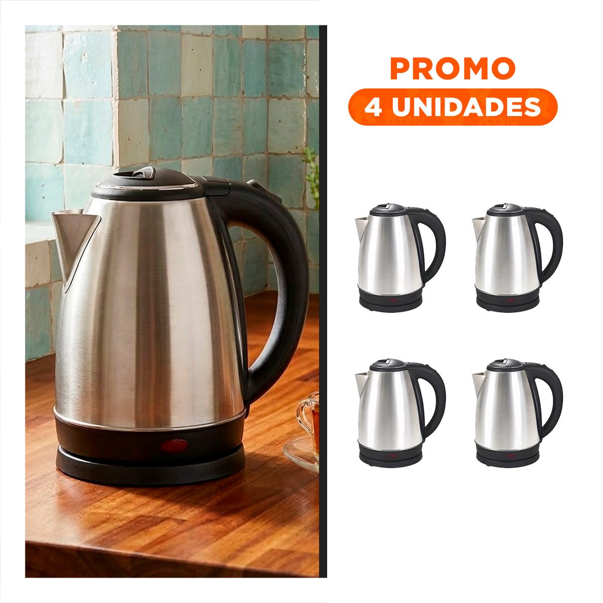 PACK4 JARRA TERMICA ELECTRICA 2LT PLATEADO PARA COCINA Y+REGALO STICKER - 1