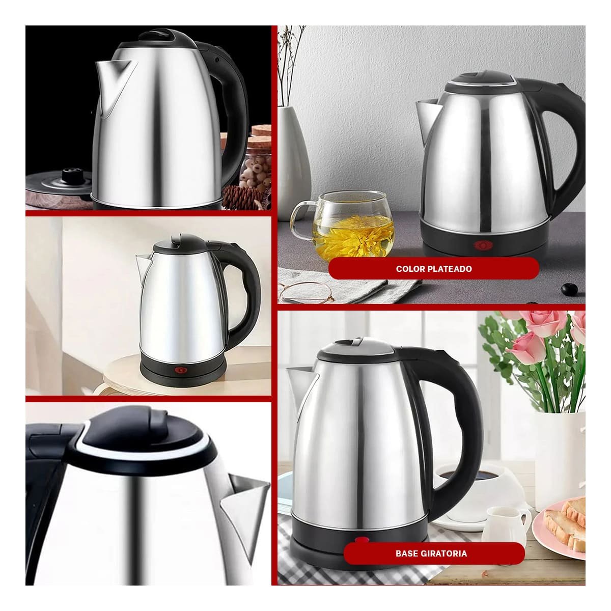 PACK4 JARRA TERMICA ELECTRICA 2LT PLATEADO PARA COCINA Y+REGALO STICKER - 2