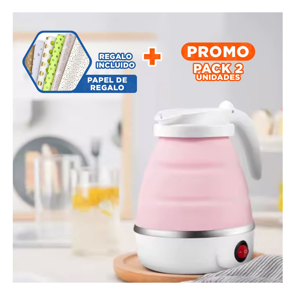 PACK2 JARRA FUNCIONAL ELECTRICA DE SILICONA ROSADO 600ML PARA USO DIARIO Y+REGALO STICKER - 1