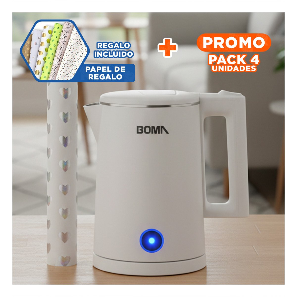 PACK4 CALENTADOR BLANCO BOMA ELECTRICO PARA COCINA MODERNA Y+PAPEL REGALO - 1