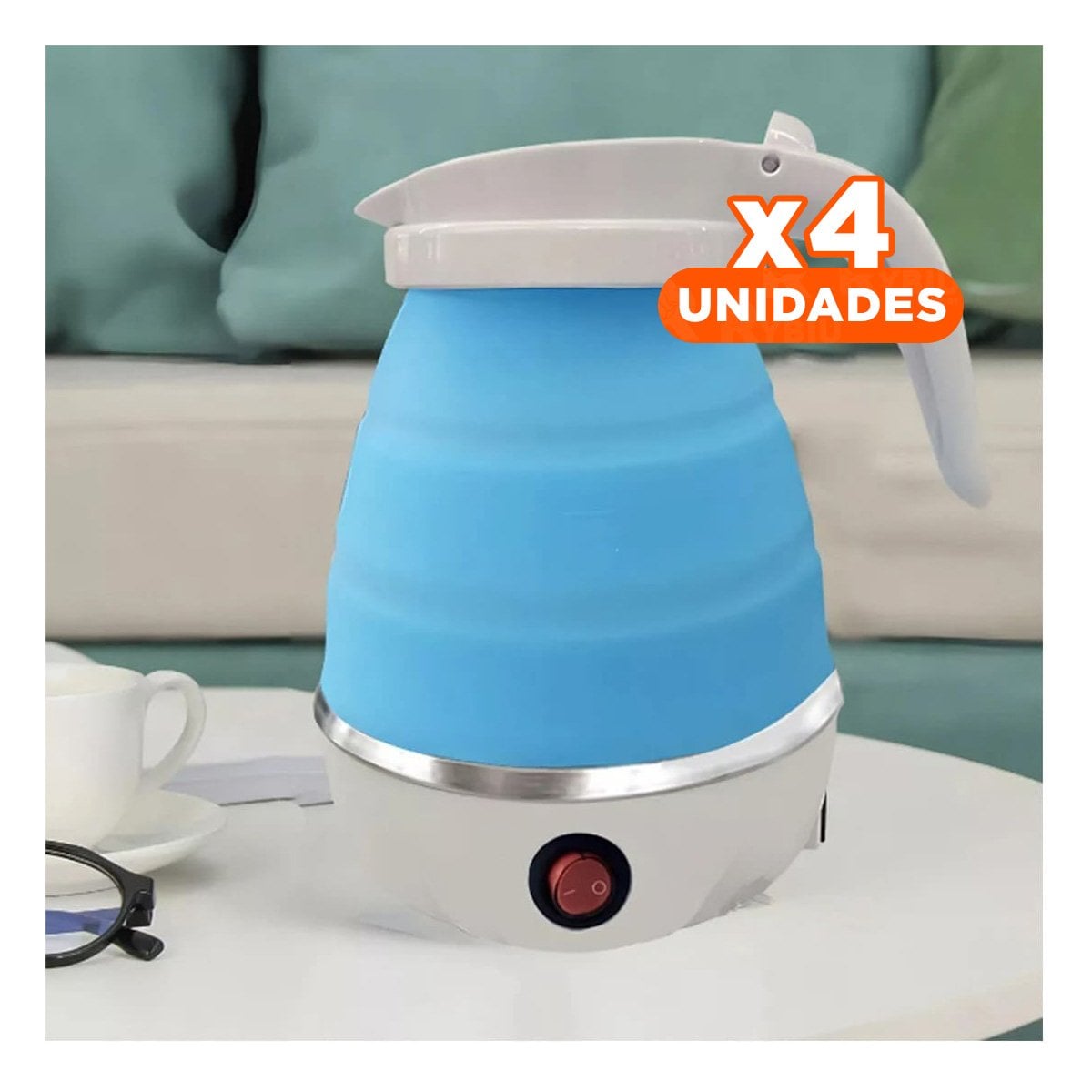 PACK4 TETERE LIVIANO ELECTRICO DE SILICONA 600ML CELESTE COMPACTO - 1