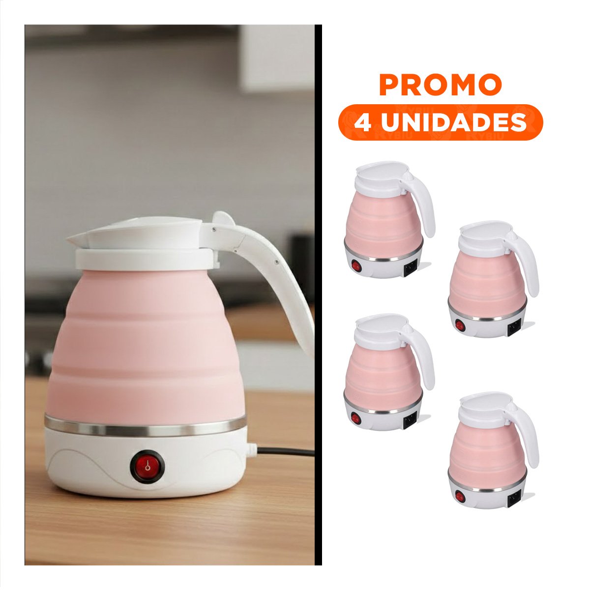PACK4 TETERE PRACTICO ELECTRICO DE SILICONA ROSADO 600ML PARA COCINA Y+REGALO STICKER - 1