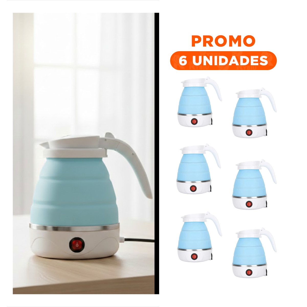PACK6 CALENTADOR DE VIAJE ELECTRICO DE SILICONA 600ML CELESTE COMPACTO - 1