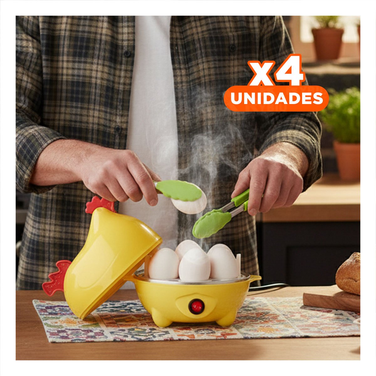 PACK4 HERVIDOR COMPACTO GALLINA DE HUEVOS AMARILLO PARA COCINA - 1