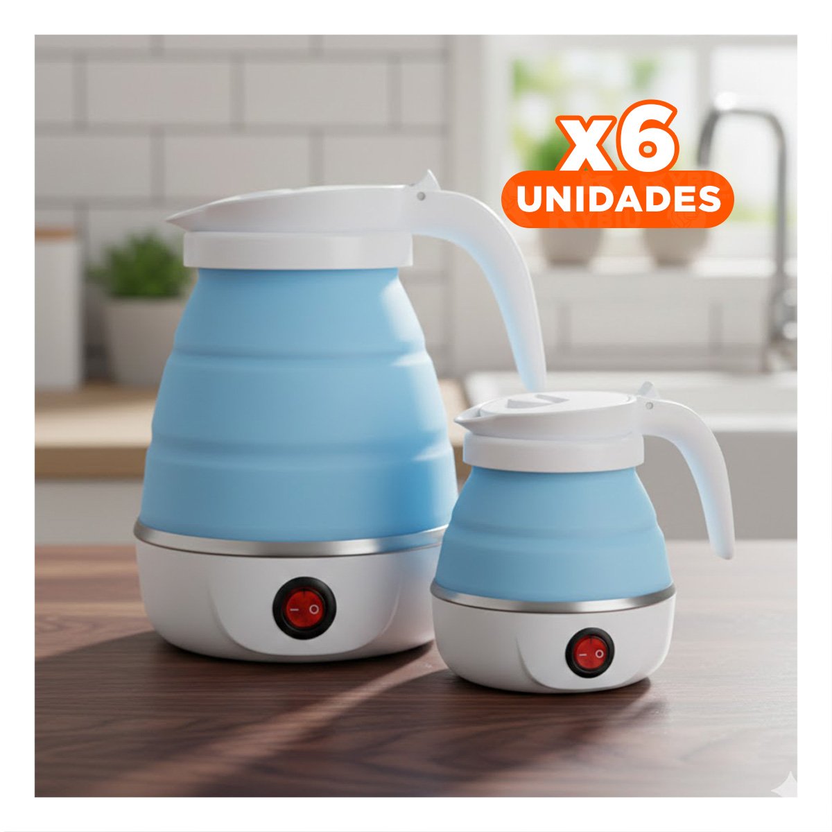 PACK6 TETERE DE VIAJE ELECTRICO DE SILICONA 600ML CELESTE FUNCIONAL Y+REGALO STICKER - 1