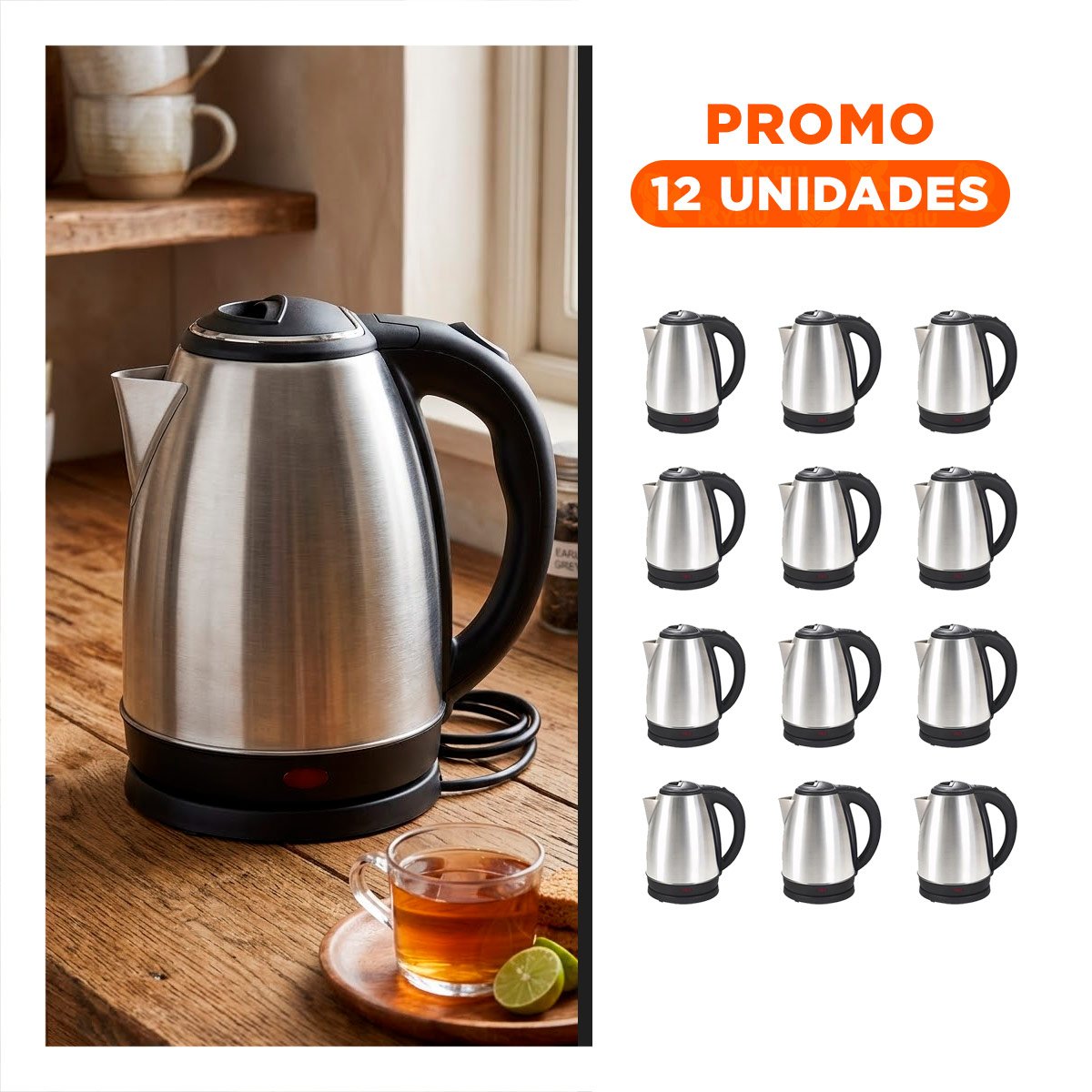 PACK12 SISTEMA MODERNO PARA HERVIR AGUA 2LT PLATEADO Y+REGALO STICKER - 1
