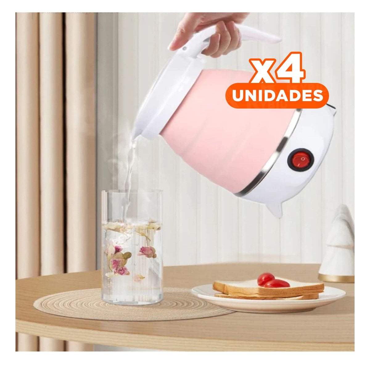 PACK4 CALENTADOR FUNCIONAL ELECTRICO DE SILICONA ROSADO 600ML PARA COCINA - 1