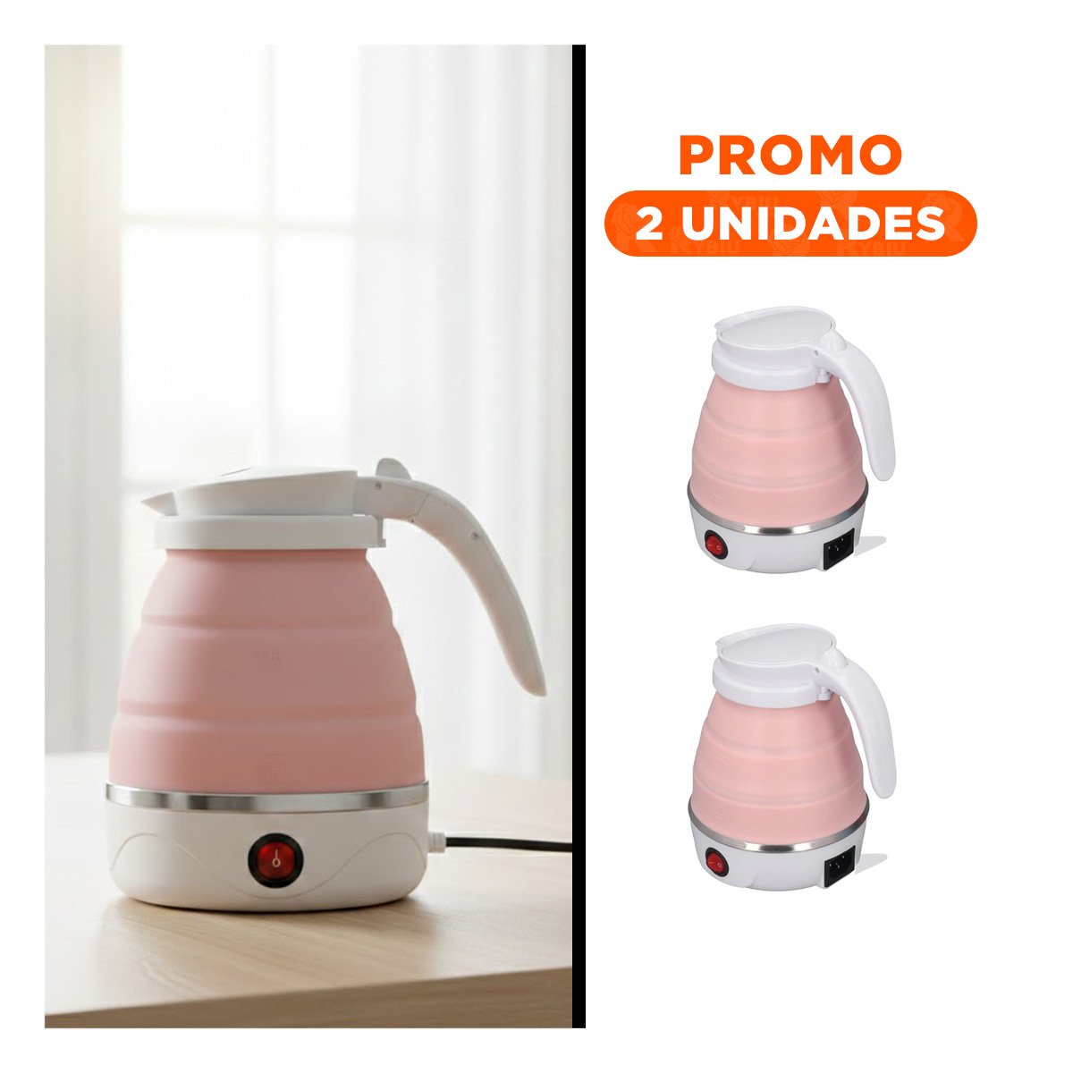 PACK2 HERVIDOR FUNCIONAL ELECTRICO DE SILICONA ROSADO 600ML PARA COCINA - 1