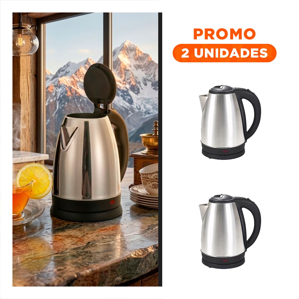 PACK2 RECIPIENTE DE COCINA PARA CALENTAR AGUA 2LT PLATEADO - 1
