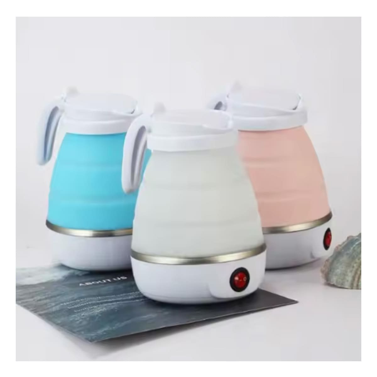 PACK2 HERVIDOR LIVIANO ELECTRICO DE SILICONA 600ML CELESTE PARA HOGAR - 2