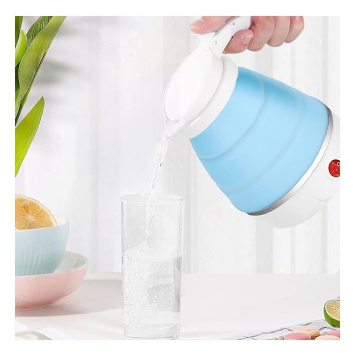 PACK2 HERVIDOR LIVIANO ELECTRICO DE SILICONA 600ML CELESTE PARA HOGAR - 3