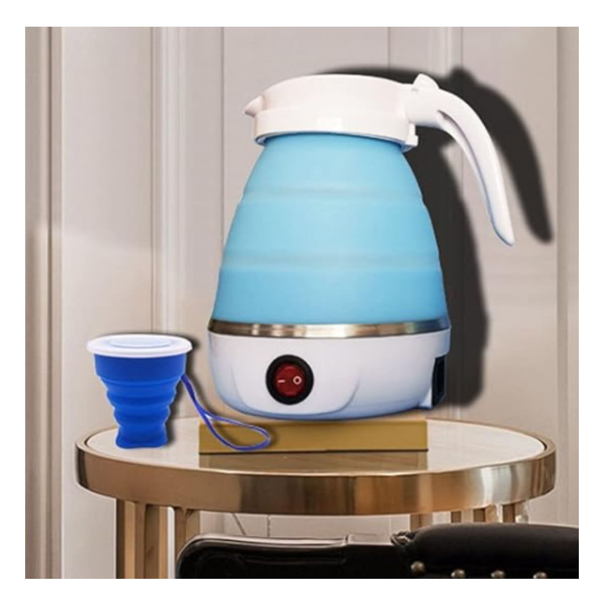 PACK2 HERVIDOR LIVIANO ELECTRICO DE SILICONA 600ML CELESTE PARA HOGAR - 5