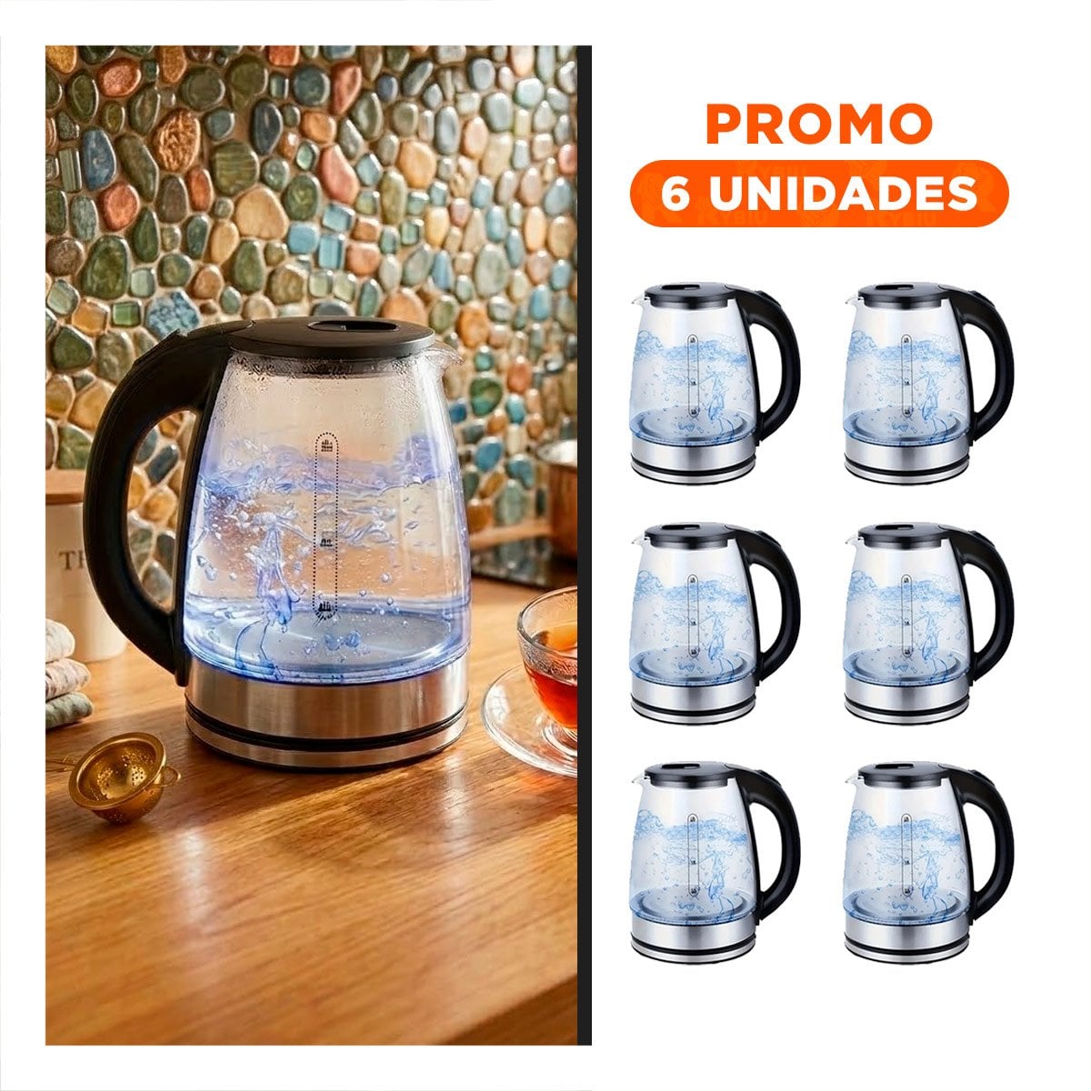 PACK6 JARRA HERVIDORA VIDRIO 2 LT TRANSPARENTE PARA USO EN COCINA HOGAR - 1