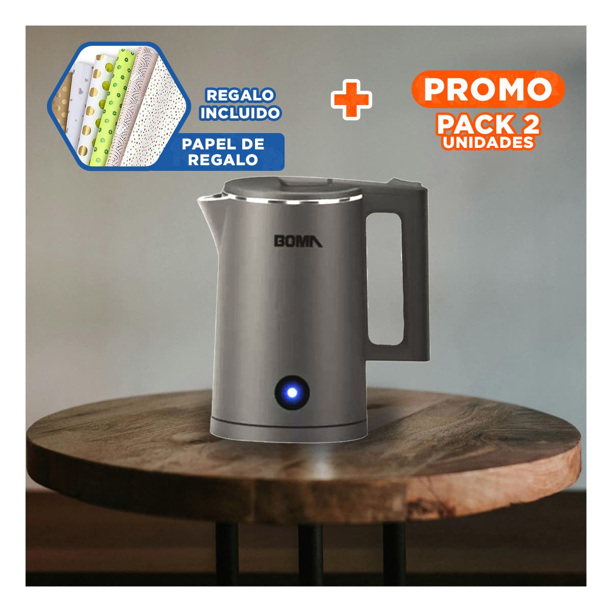 PACK2 CALENTADOR DE AGUA 1800ML PLOMO BOMA DISENO ELEGANTE Y+REGALO STICKER - 1