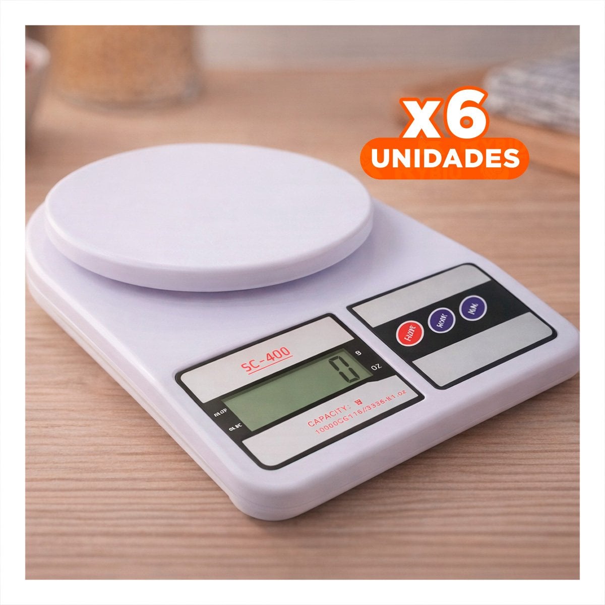 PACK6 BALANZA GRAMERA PARA COCINA Y HOGAR CON PANTALLA LED GRANDE COLOR BLANCO Y+REGALO STICKER - 1