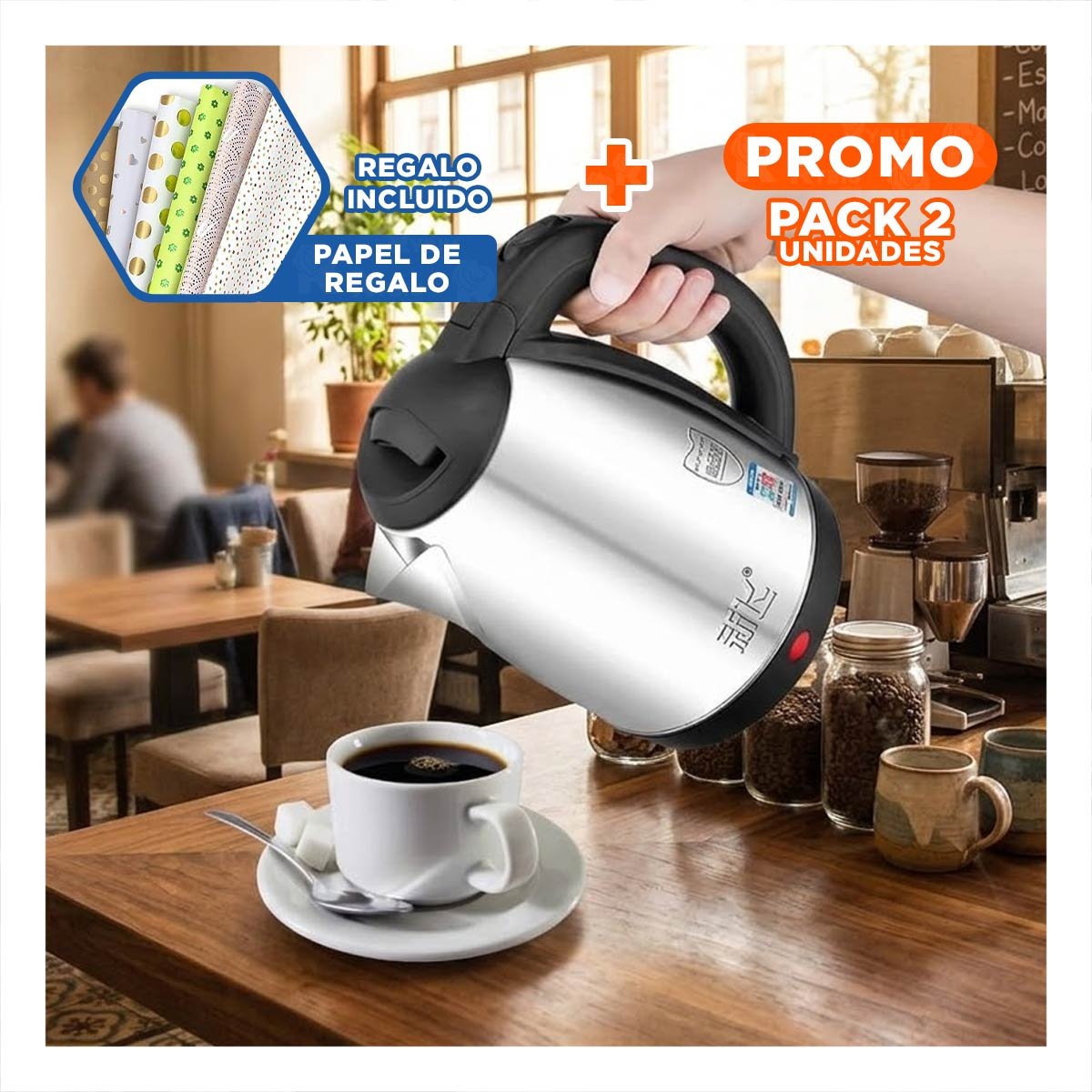 PACK2 CONTENEDOR DE AGUA 2LT PLATEADO PARA COCINA Y+PAPEL REGALO - 1