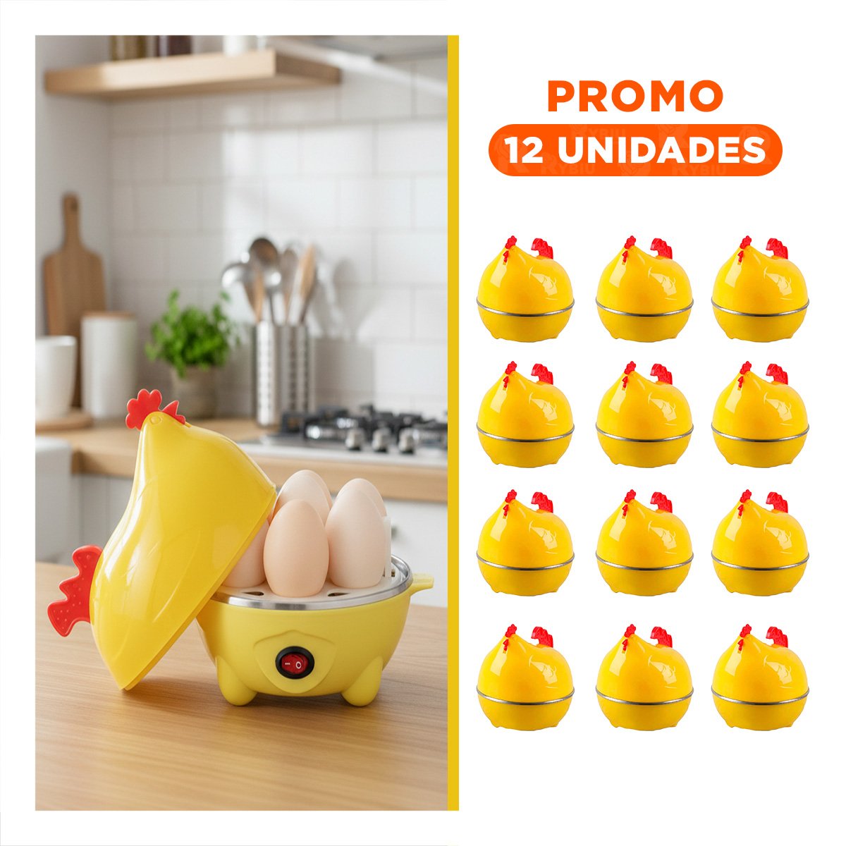PACK12 OLLA MODERNA GALLINA DE HUEVOS AMARILLO ELECTRICA Y+REGALO STICKER - 1