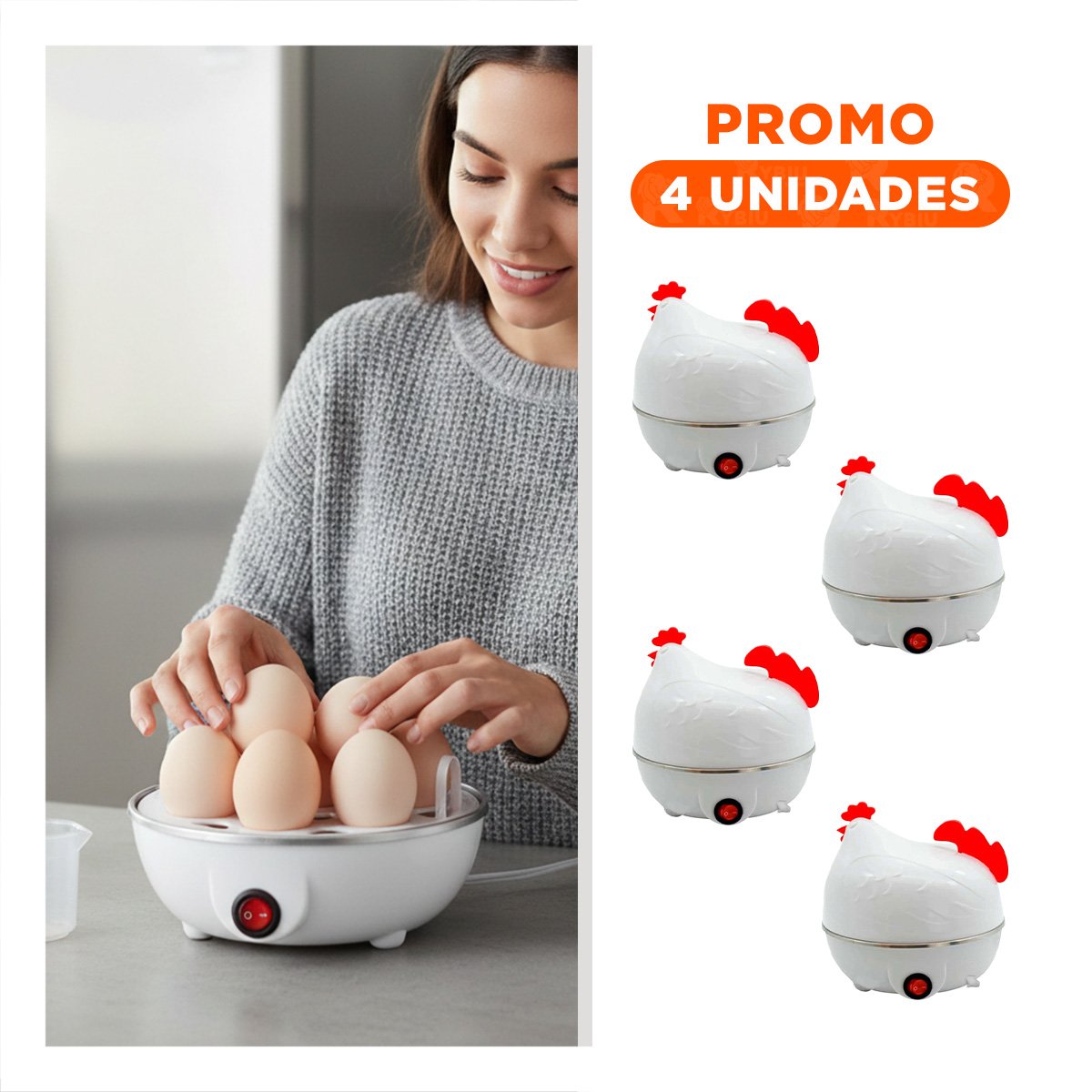 PACK4 HERVIDORA GALLINA BLANCA ELECTRICA PARA HUEVOS EN CASA Y+REGALO STICKER - 1