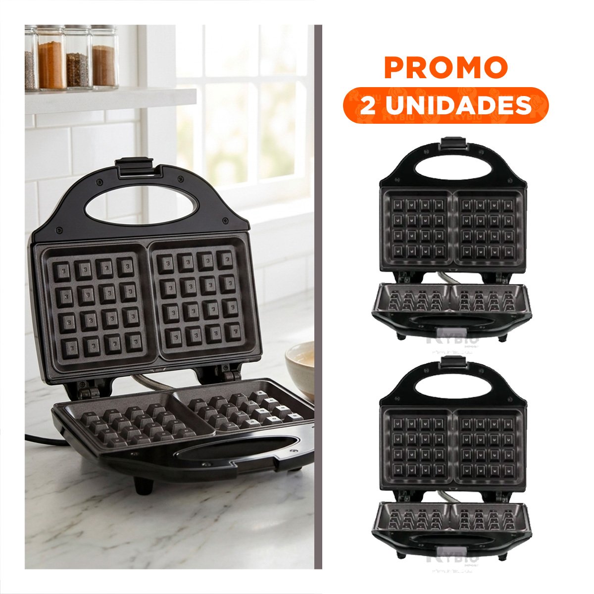 PACK2 TOSTADORA ELECTRICA DOBLE WAFLERA SANDWICHERA NEGRO - 1