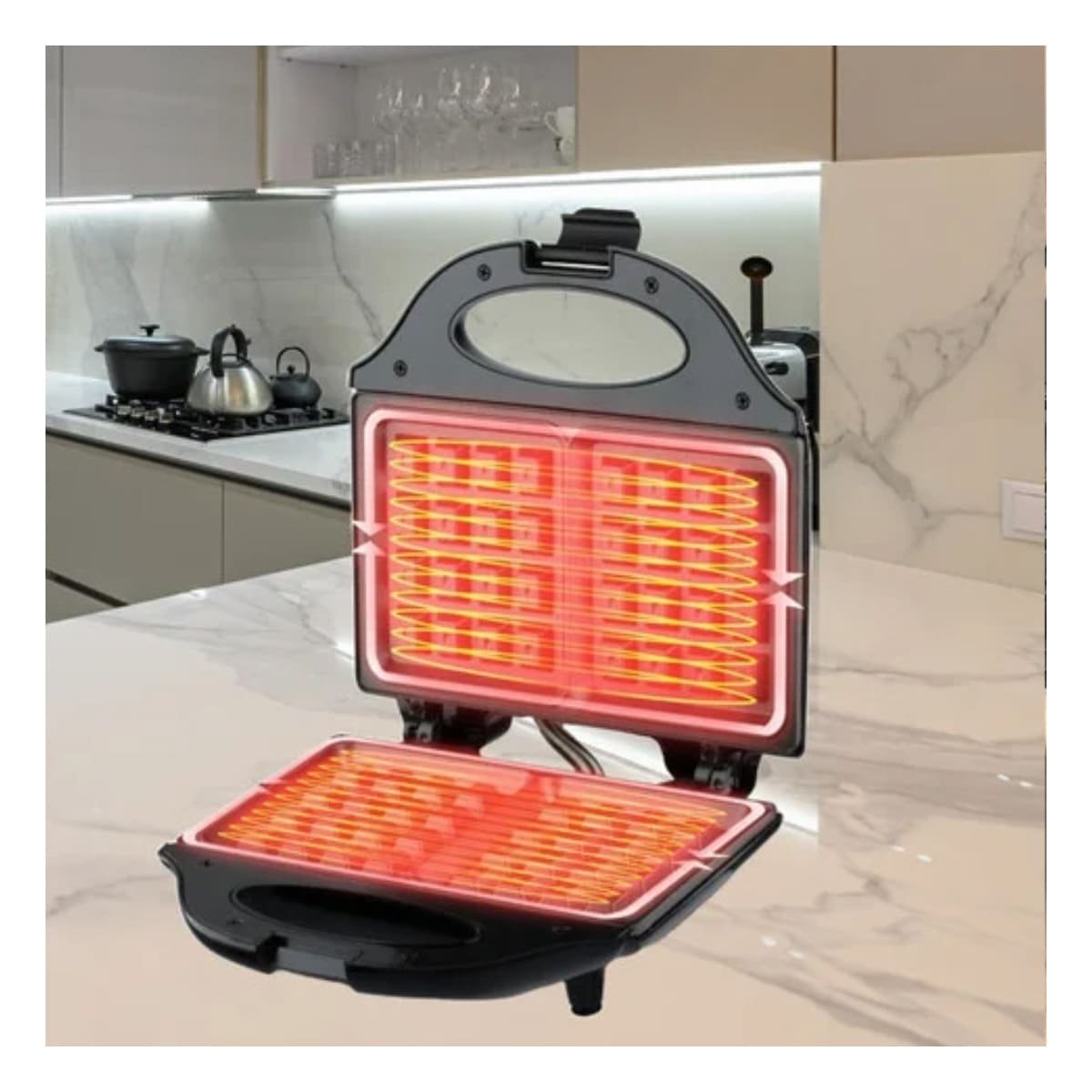 PACK2 TOSTADORA ELECTRICA DOBLE WAFLERA SANDWICHERA NEGRO - 3