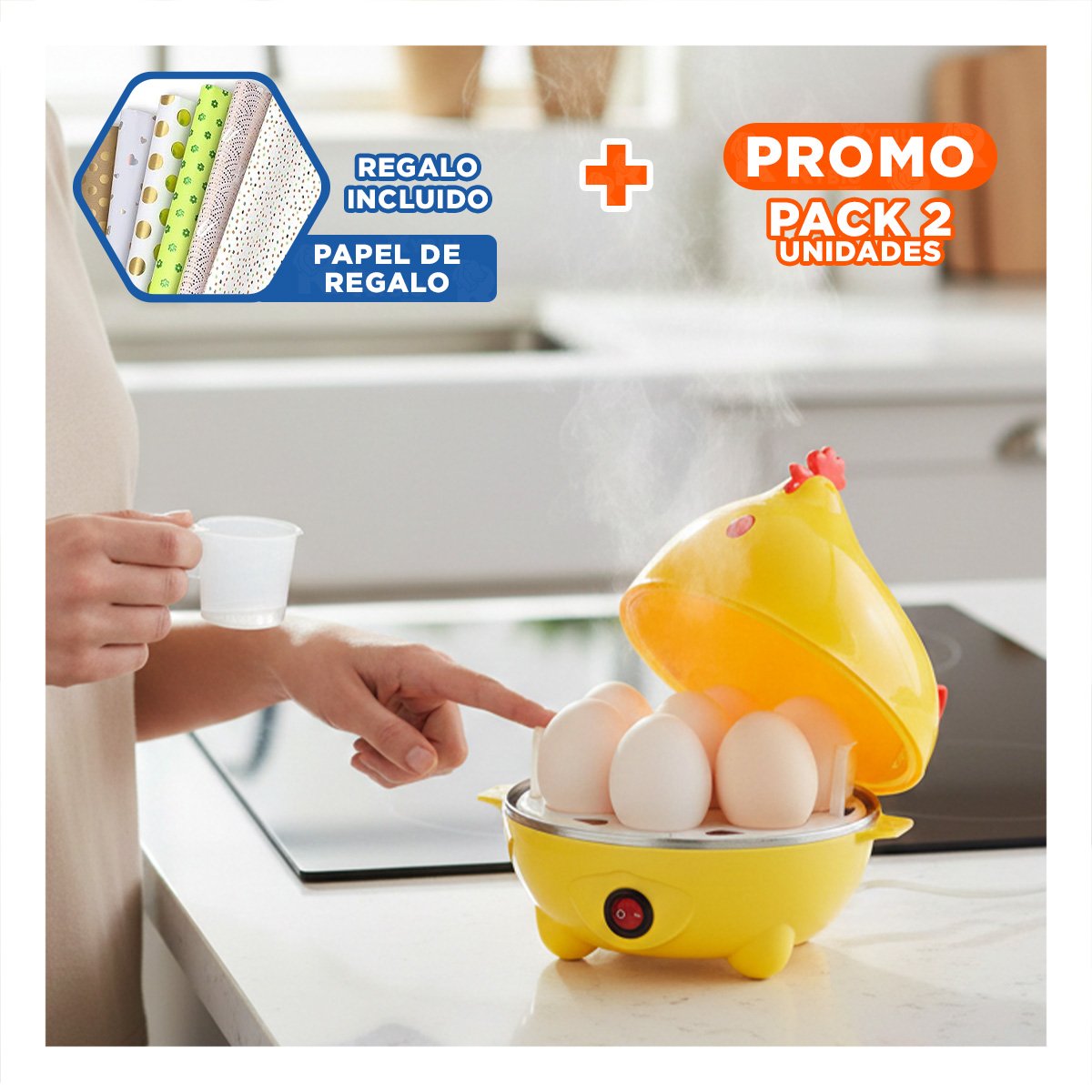 PACK2 OLLA PRACTICA GALLINA DE HUEVOS AMARILLO ELECTRICA Y+PAPEL REGALO - 1