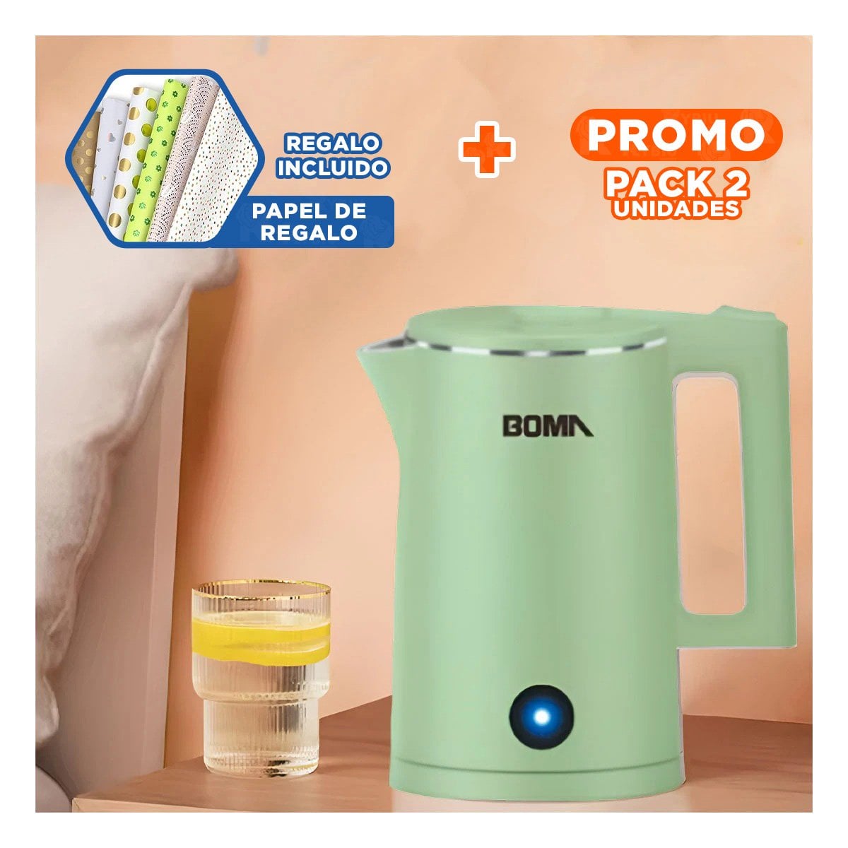 PACK2 JARRA DE COCINA 1800ML VERDE BOMA TECNOLOGIA MODERNA Y+PAPEL REGALO - 1