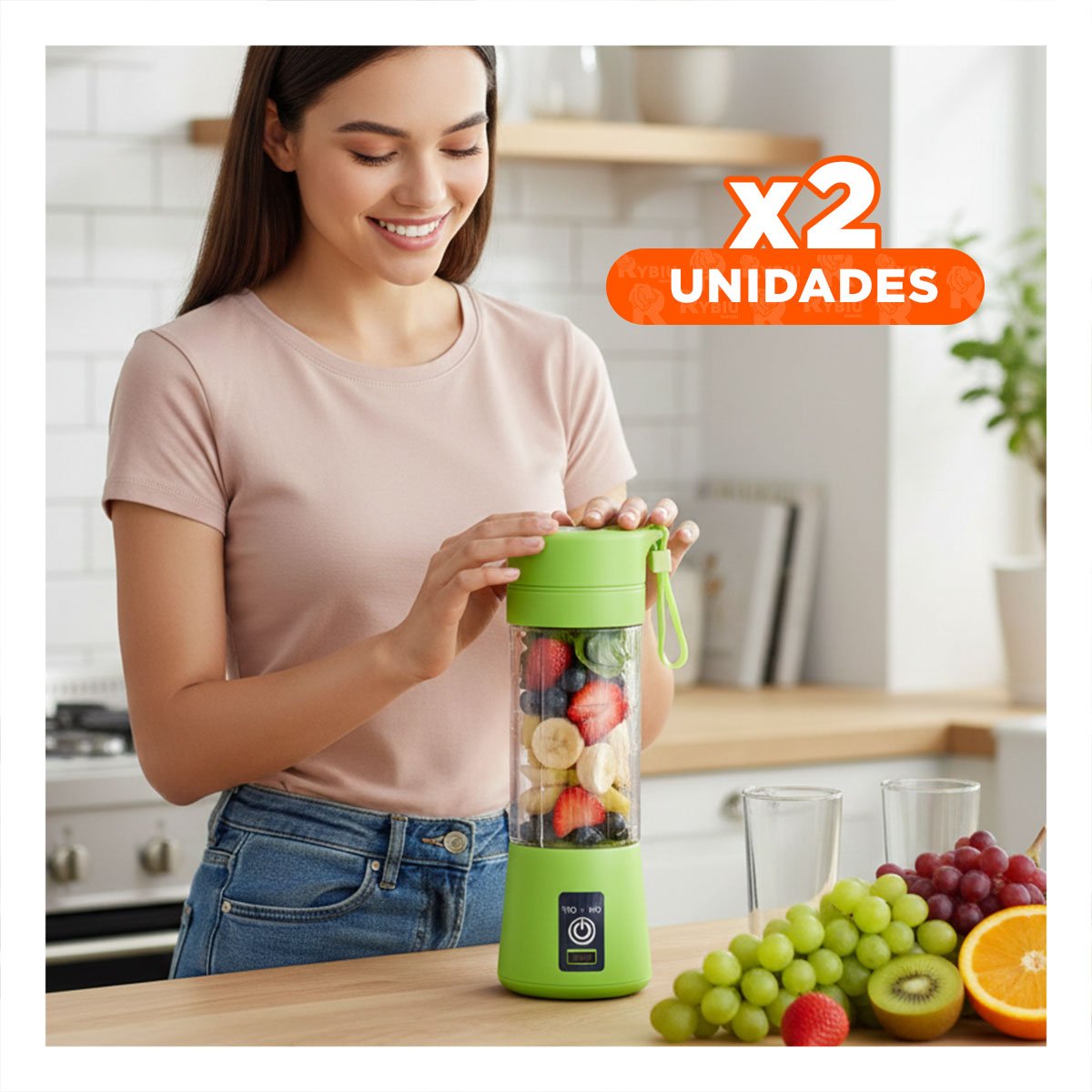 PACK2 BATIDORA MODERNA PORTATIL VERDE PARA JUGOS NATURALES Y+REGALO STICKER - 1