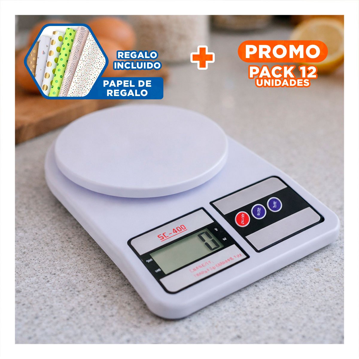 PACK12 PESADORA GRAMERA PARA COCINA Y HOGAR CON TECNOLOGIA DE PRECISION BLANCO Y+PAPEL REGALO - 1