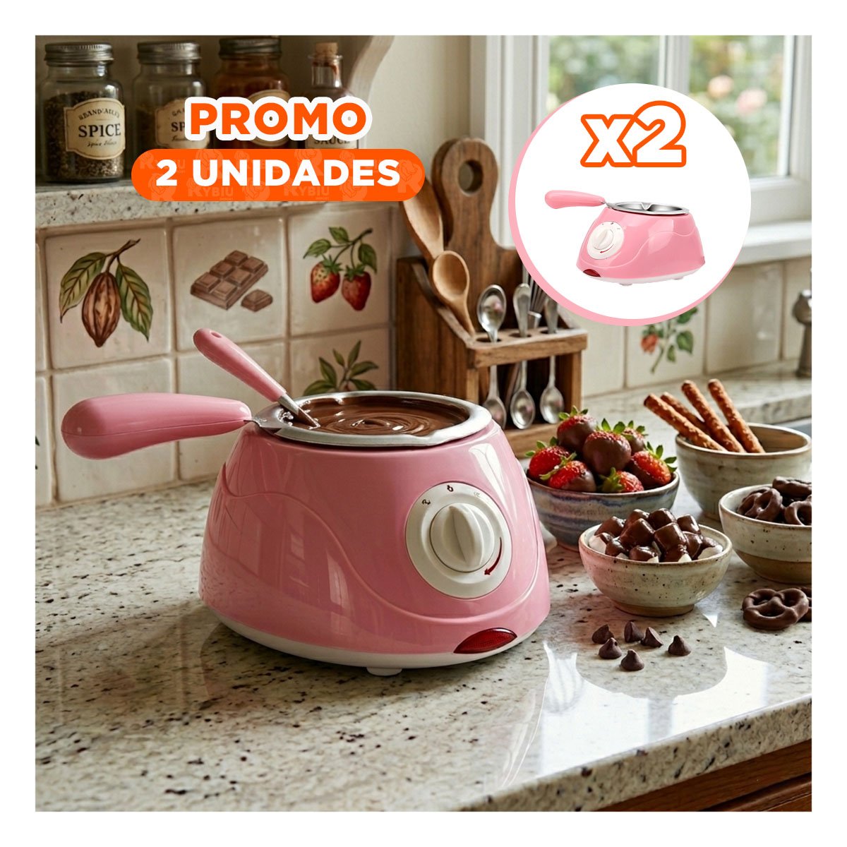 PACK2 OLLA CHOCOLATERA CON ACCESORIOS EN ROSADO PARA HOGAR Y+REGALO STICKER - 1