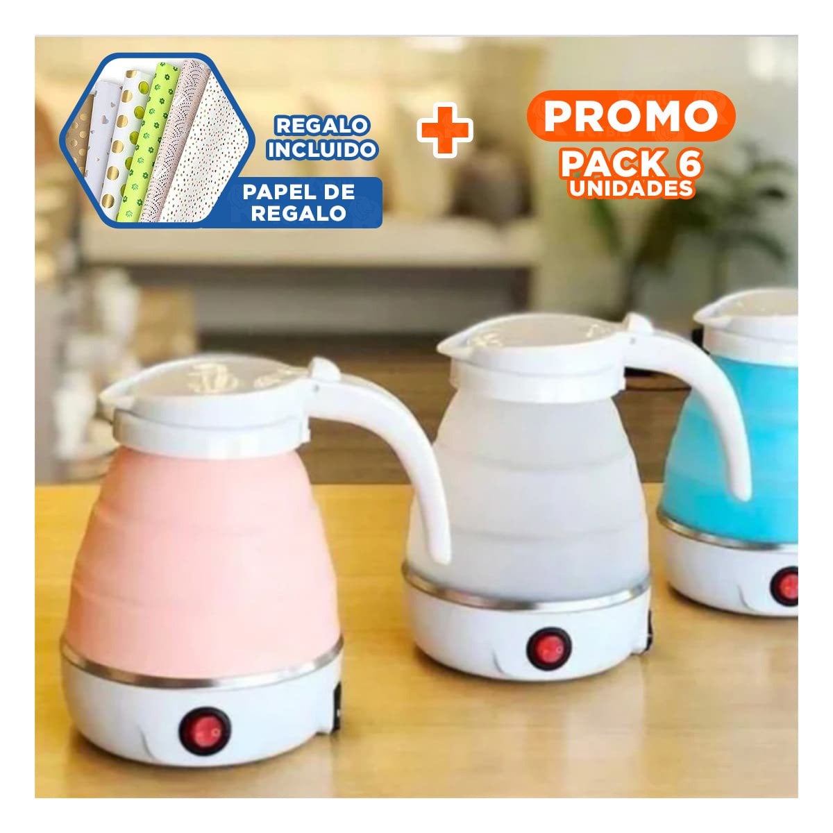 PACK6 CALENTADOR PRACTICO ELECTRICO DE SILICONA ROSADO 600ML PARA OFICINA Y+PAPEL REGALO - 1