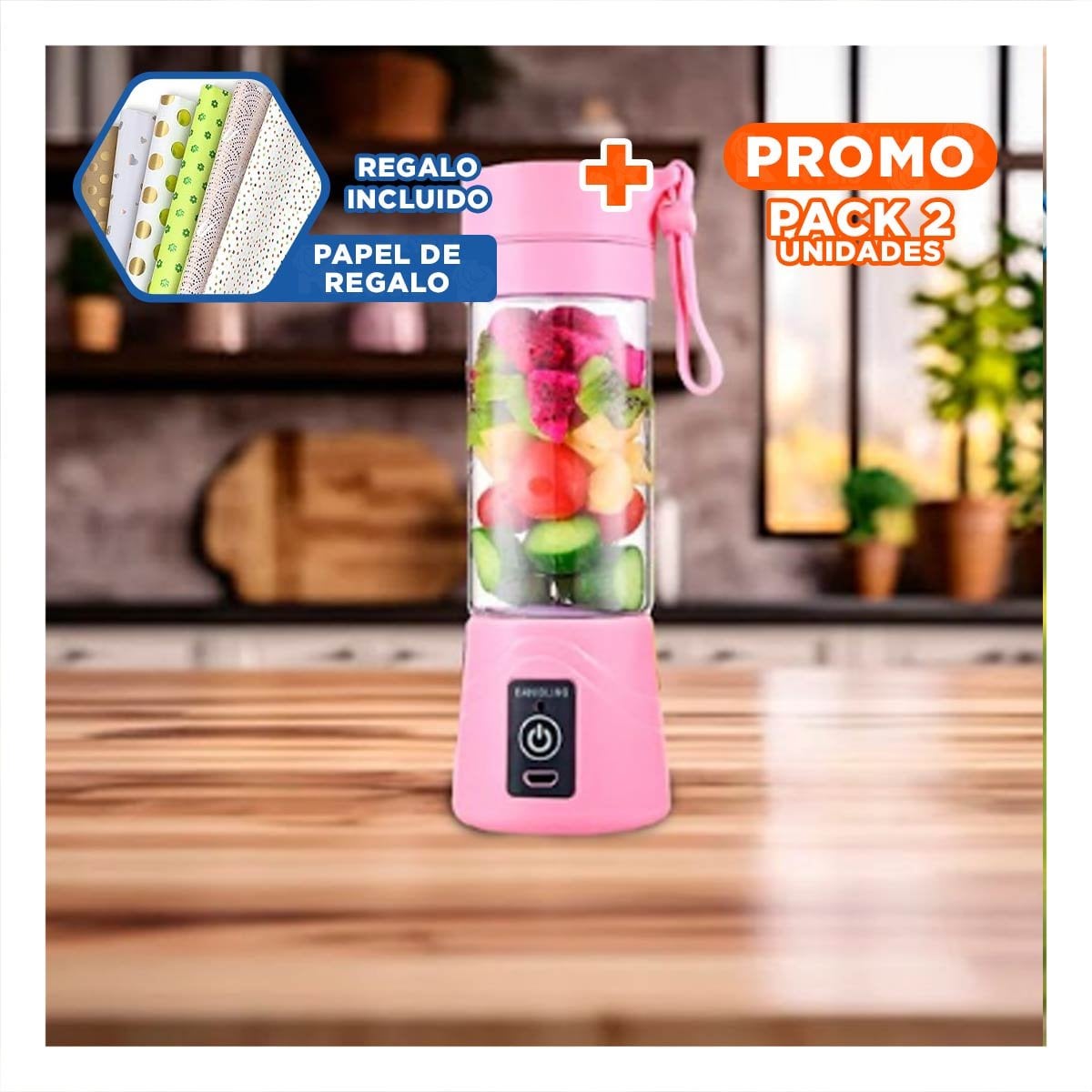 PACK2 EXTRACTOR ELECTRICO PORTATIL ROSADO RECARGABLE PARA COCINA Y+PAPEL REGALO - 1