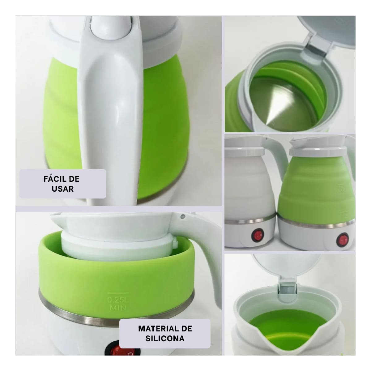 PACK4 CALENTADOR DE COCINA ELECTRICO PLEGABLE 600ML VERDE PARA ESPACIOS Y+REGALO STICKER - 2