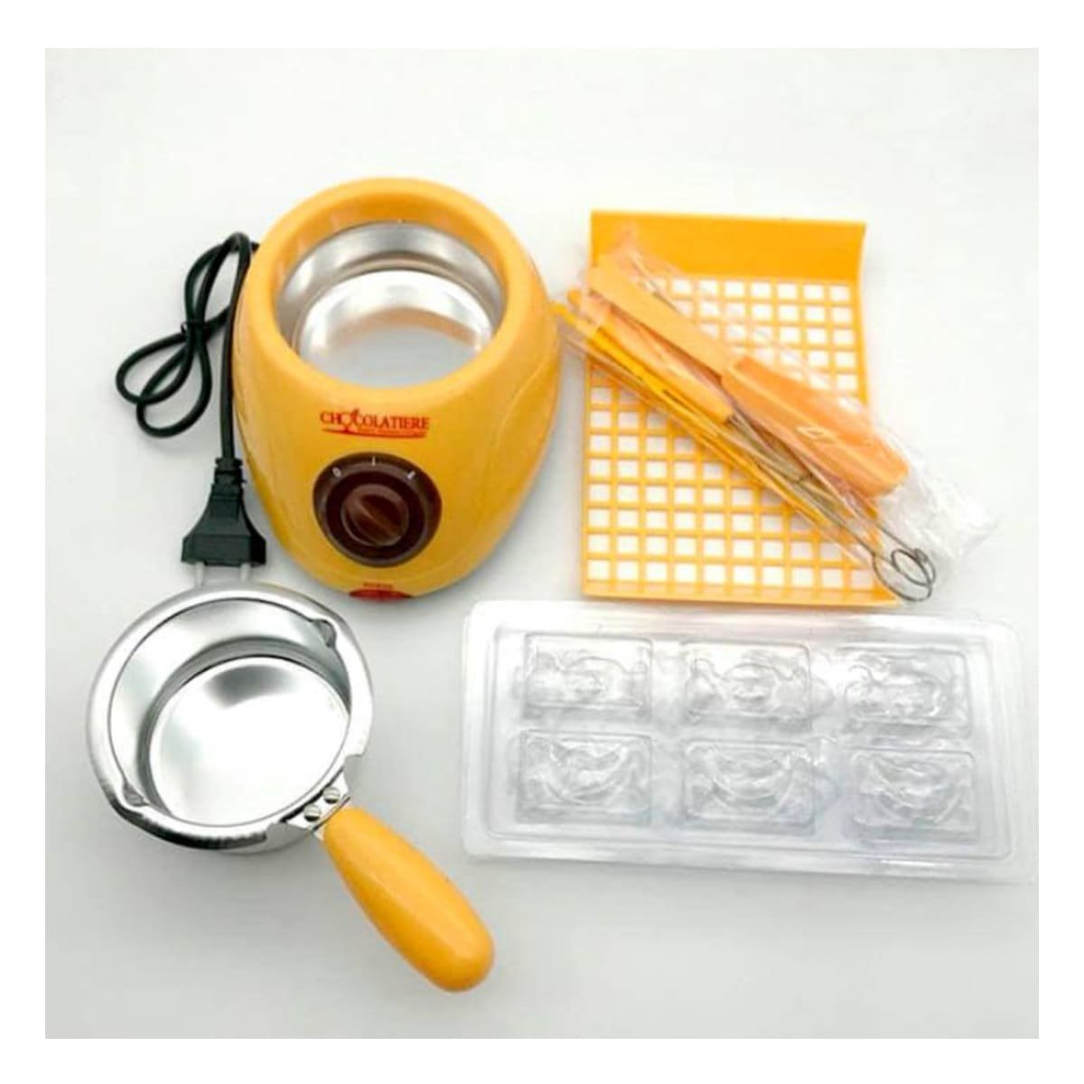 PACK4 CAFETERA PARA PREPARAR CHOCOLATE CON ACCESORIOS AMARILLO - 3