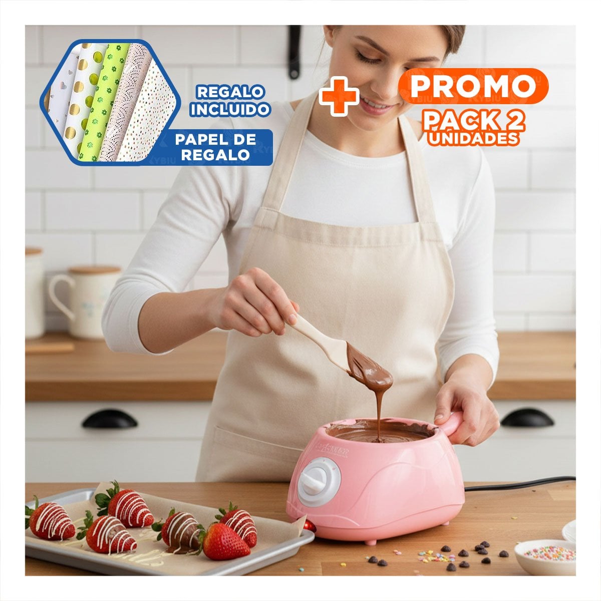 PACK2 OLLITA PARA CHOCOLATE ROSADO CON ACCESORIOS MODERNOS Y+PAPEL REGALO - 1
