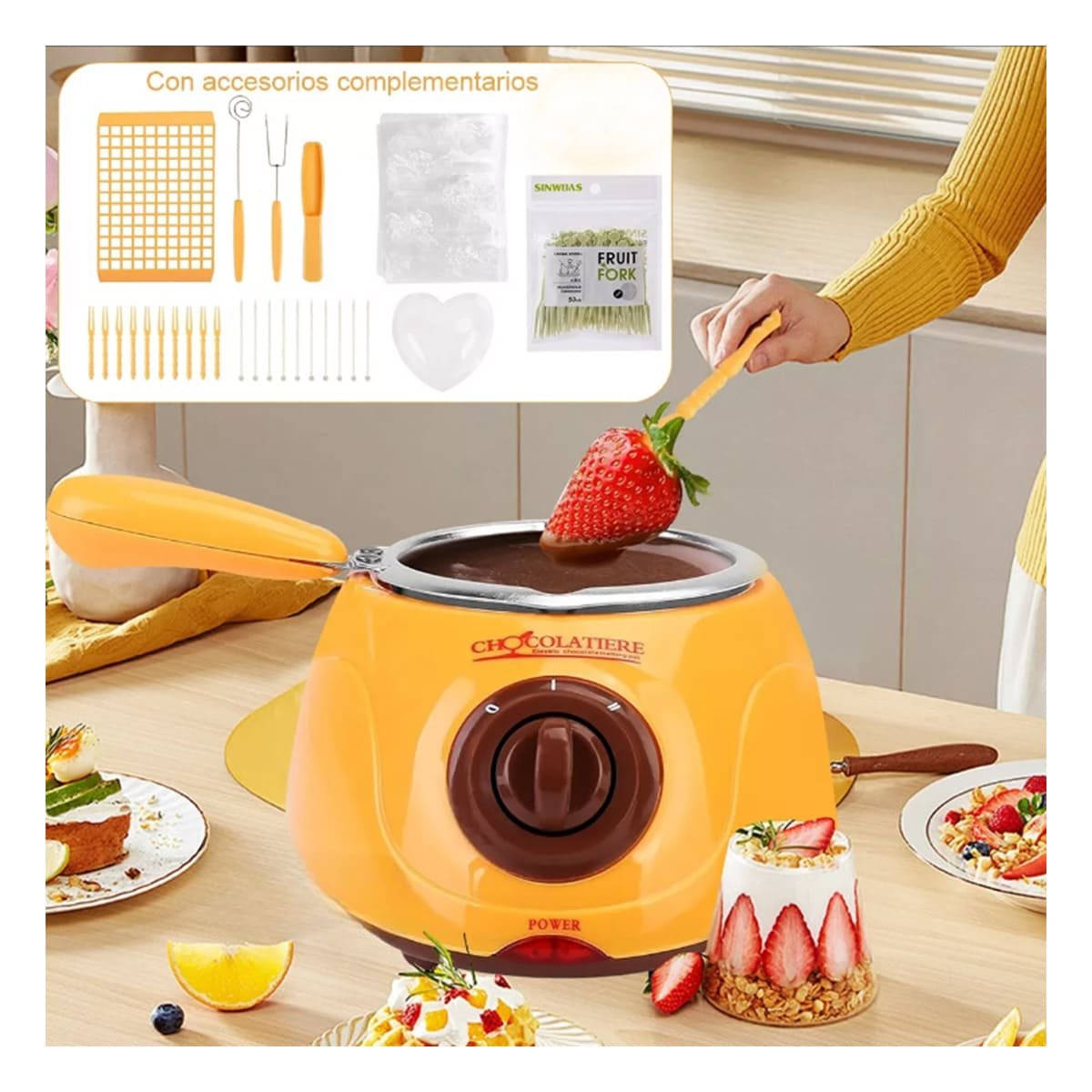 PACK6 CAFETERA PRACTICA PARA CHOCOLATE CON ACCESORIOS AMARILLO Y+REGALO STICKER - 5