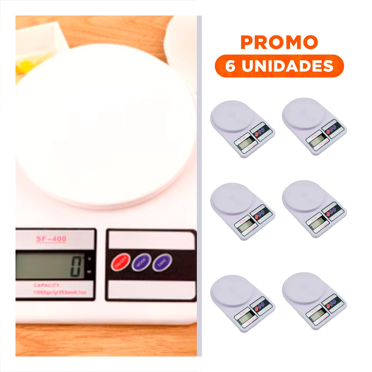 PACK6 BASCULA GRAMERA PARA COCINA Y HOGAR CON FUNCION TARA AUTOMATICA COLOR BLANCO - 1