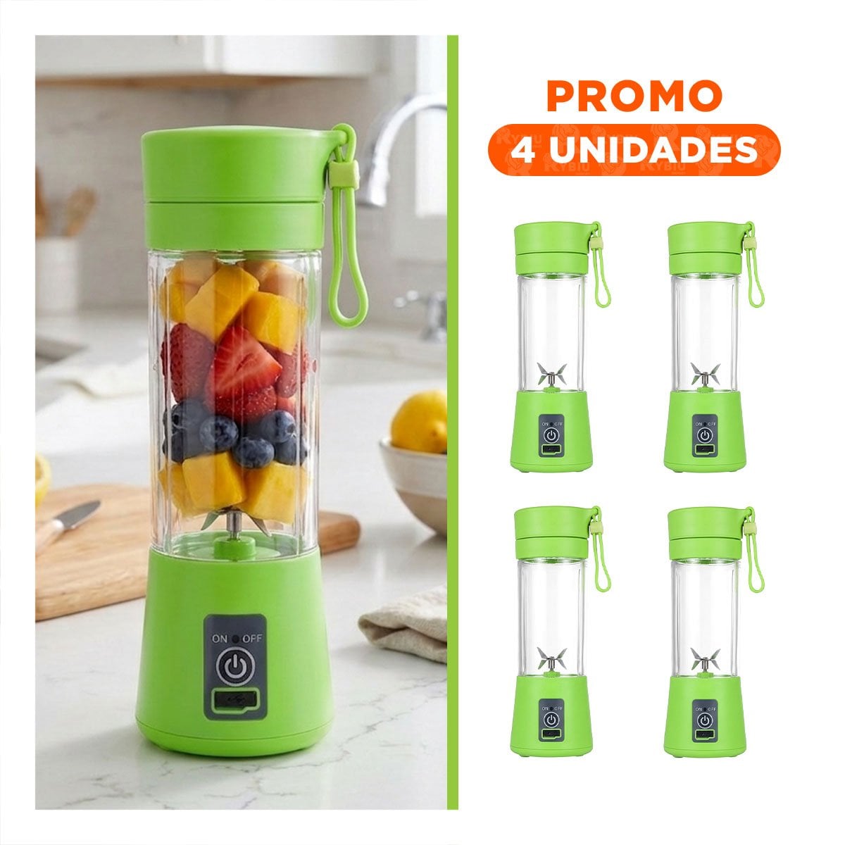 PACK4 TRITURADORA PERSONAL PORTATIL VERDE PARA JUGOS NATURALES Y+REGALO STICKER - 1