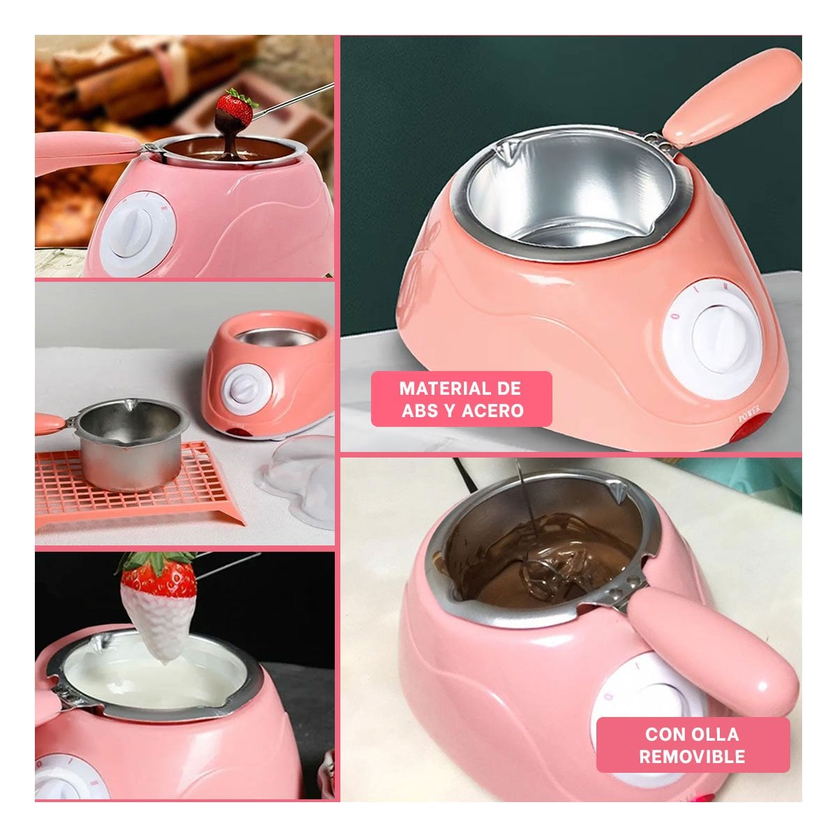 PACK6 OLLA PARA CHOCOLATE ROSADO PARA REUNIONES CON ACCESORIOS Y+PAPEL REGALO - 3