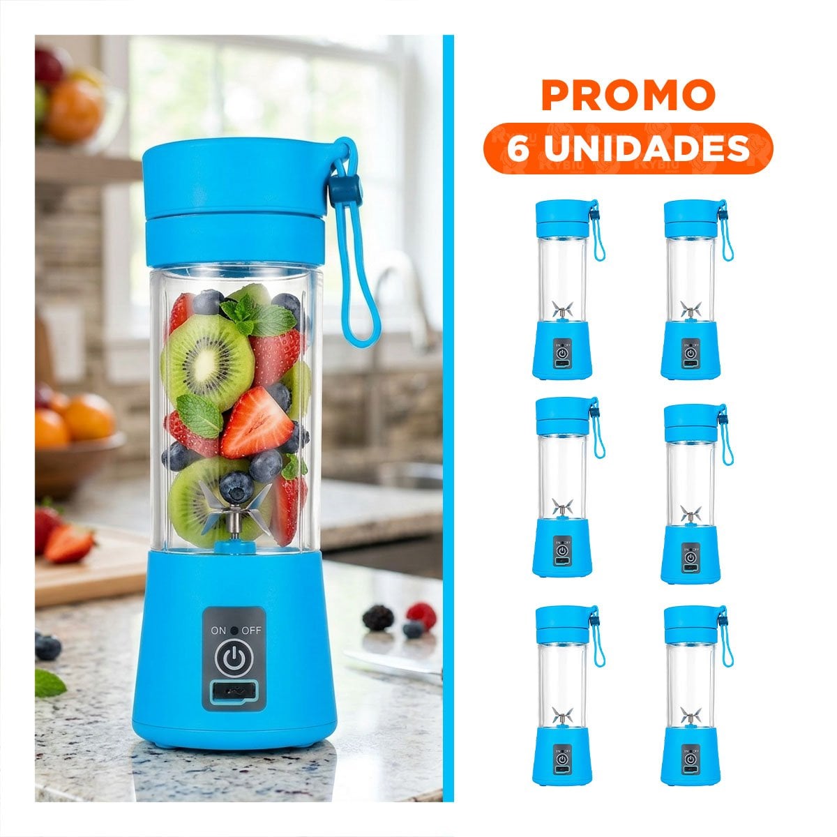 PACK6 PROCESADORA MODERNA PORTATIL CELESTE PARA SMOOTHIES - 1