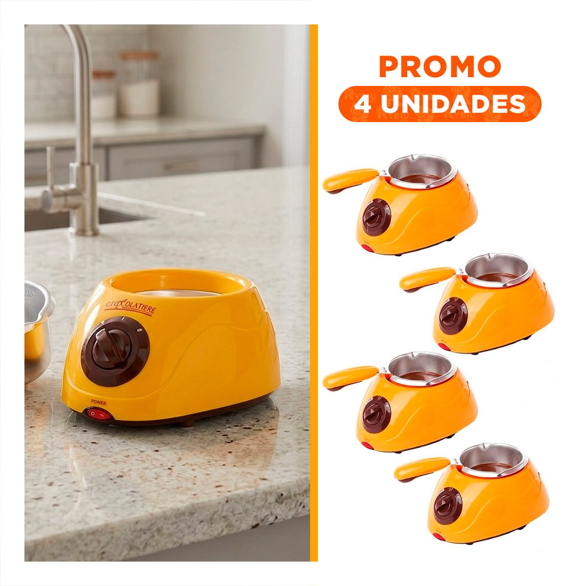PACK4 HERVIDOR PARA PREPARAR CHOCOLATE CON ACCESORIOS AMARILLO Y+REGALO STICKER - 1