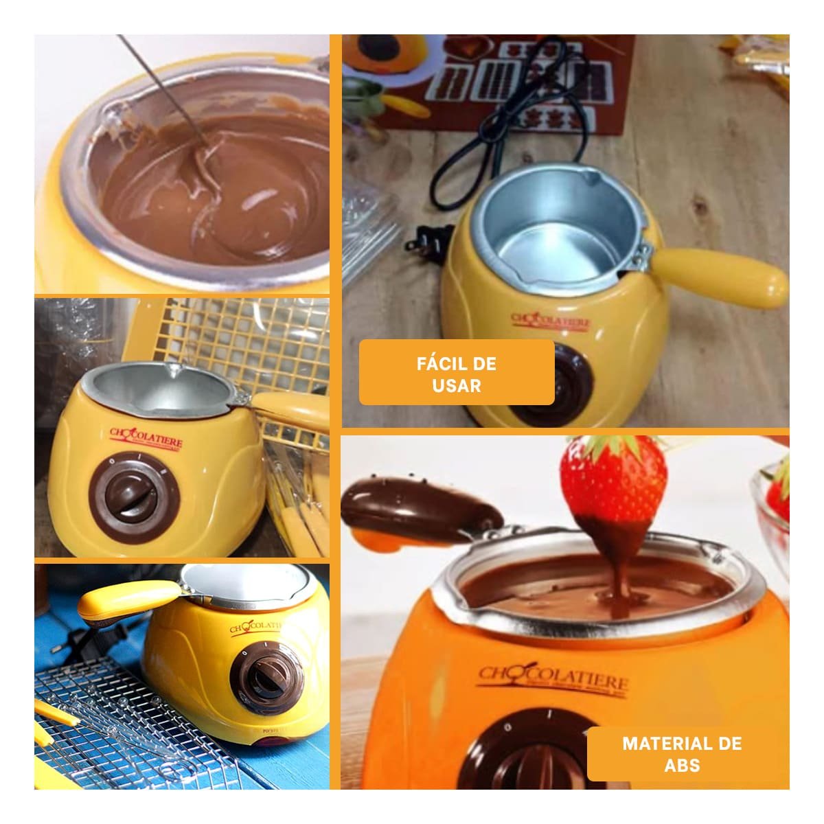 PACK4 HERVIDOR PARA PREPARAR CHOCOLATE CON ACCESORIOS AMARILLO Y+REGALO STICKER - 2